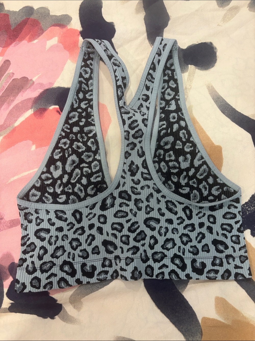 Free People Blue Leopard Ribbed Racerback Bralette - Picture 3 of 3